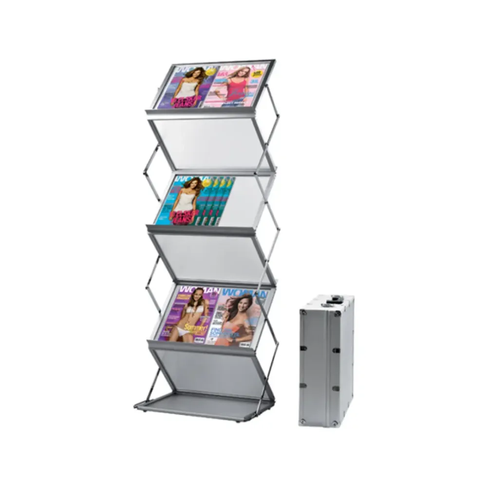 Présentoir zig-zag alu-plexi pliant avec sa valise de rangement – Image 2