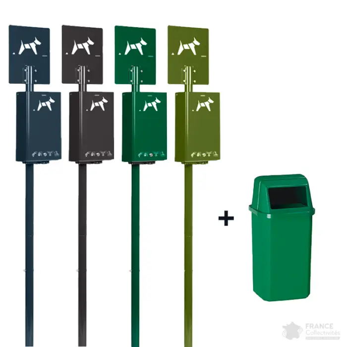 Borne hygiène canine sur poteau Hygeca + corbeille Proximi 23L Borne hygiène canine sur poteau Hygeca + corbeille Proximi 23L