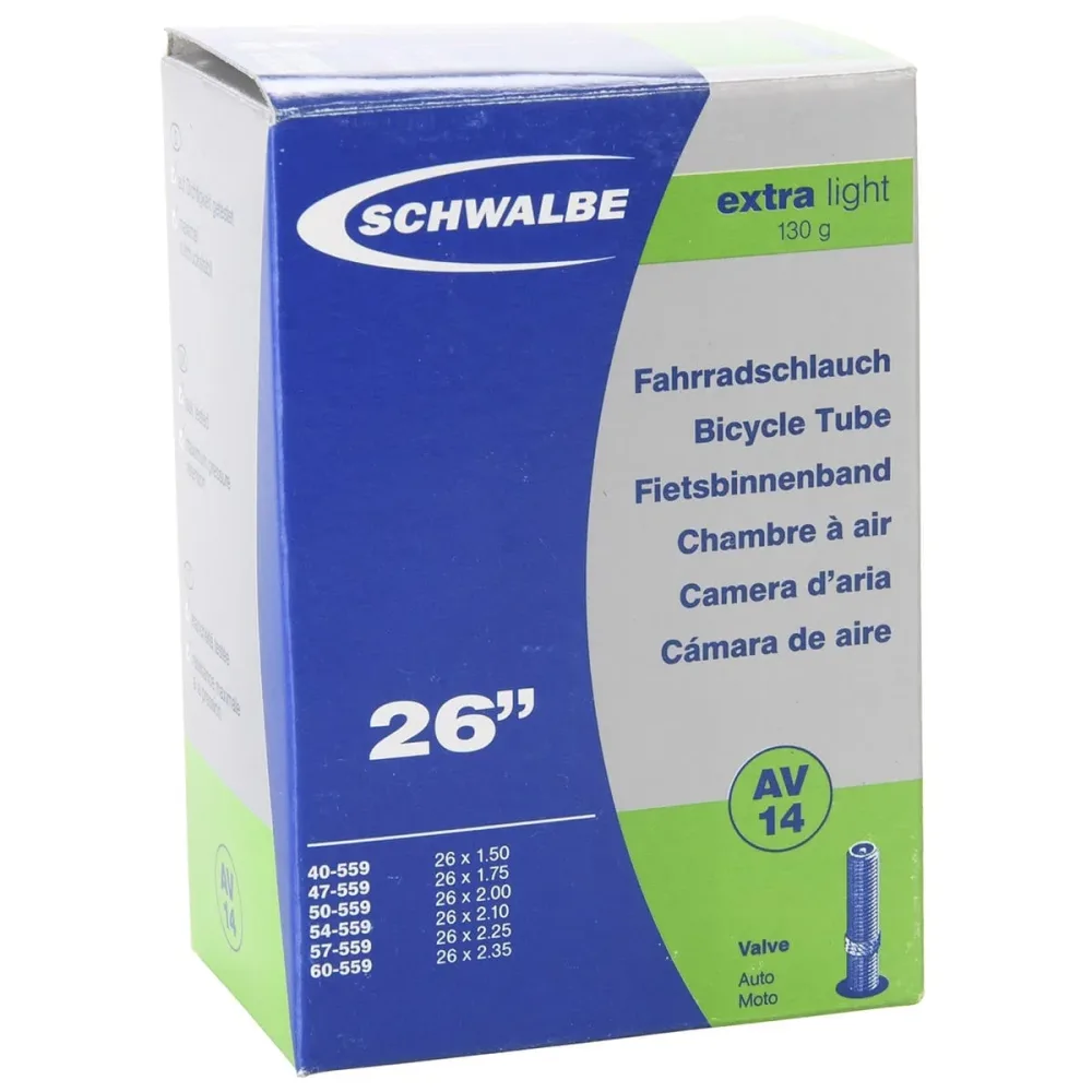 Chambre à Air SCHWALBE EXTRA LIGHT AV 14 26x1.50/2.35 Butyl Schrader 40 mm