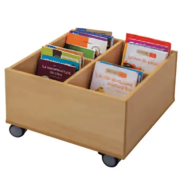 Bac à livres 4 cases sur roulettes