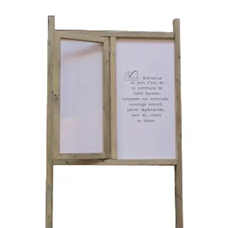 Panneau d'affichage bois 1,30 x 1,30 m demi vitrine