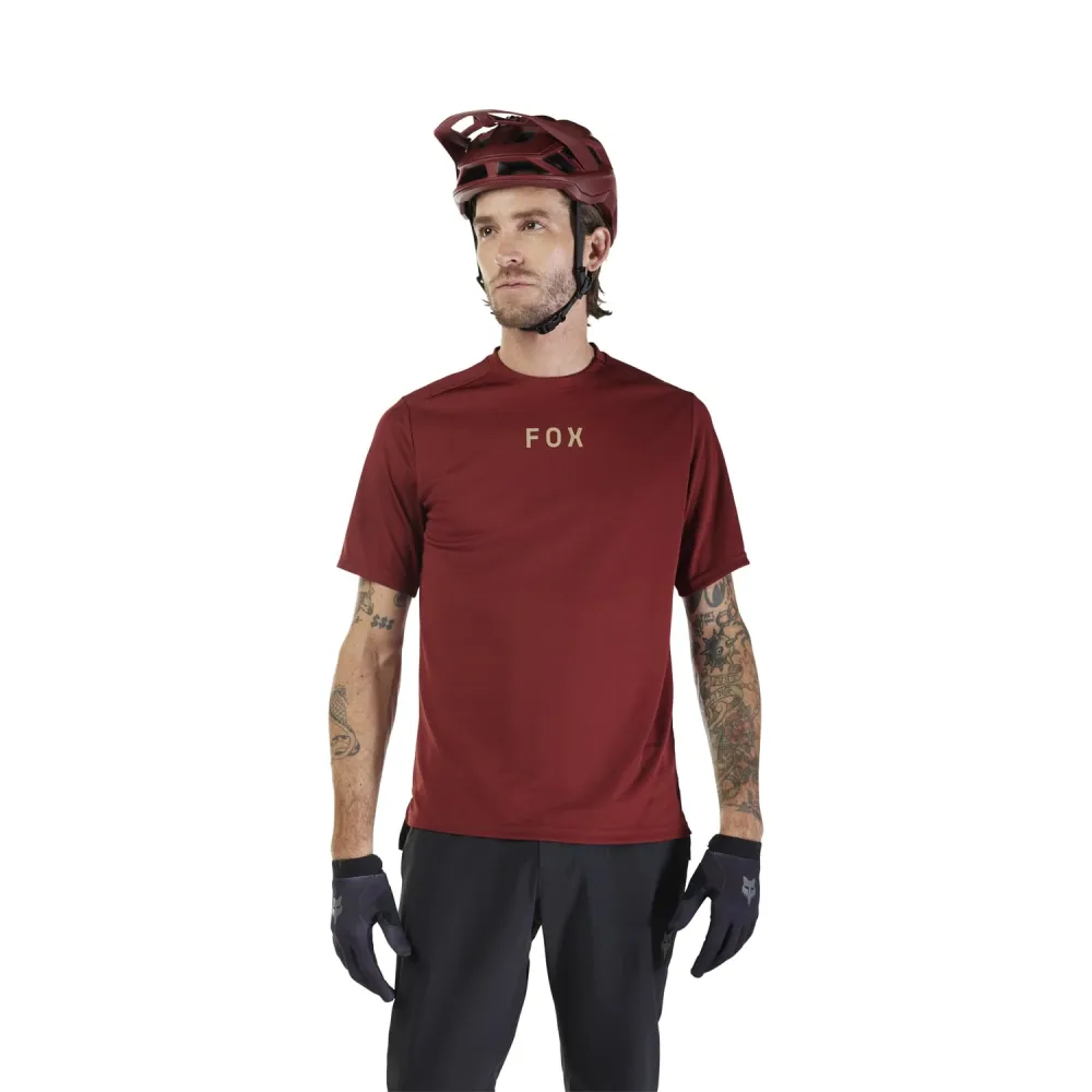 Maillot FOX RANGER WORDMARK Manches Courtes Bordeaux – Image 3