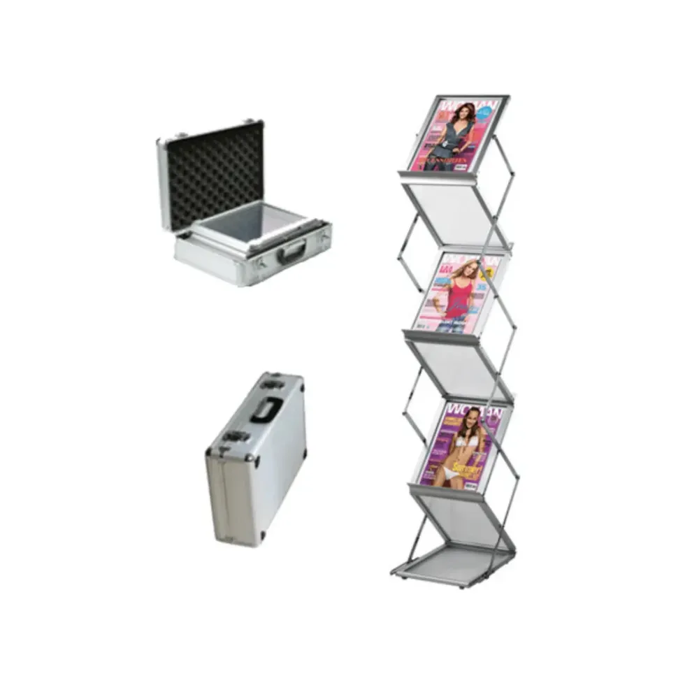 Présentoir zig-zag alu-plexi pliant avec sa valise de rangement