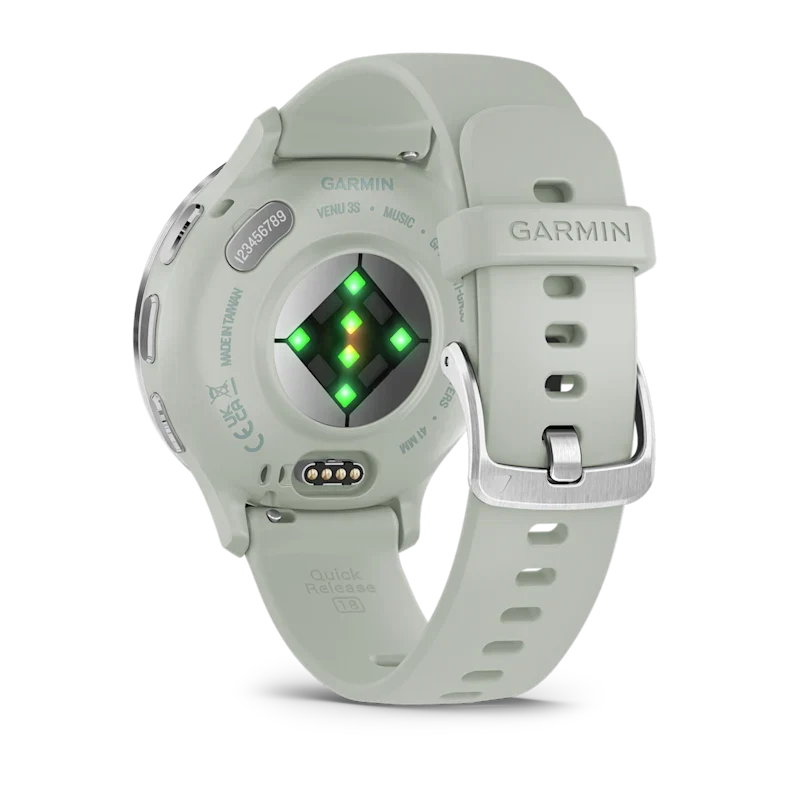 Montre de Sport Garmin Venu 3S boîtier acier inoxydable et bracelet en silicone vert sauge – Image 3