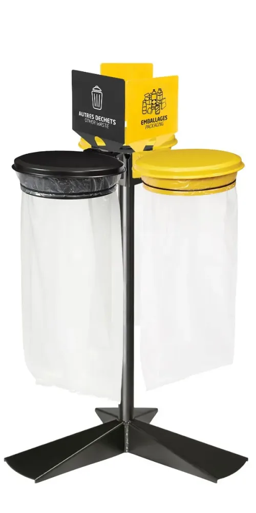 Kit sur socle support sac 3x110L avec couvercle Collecmur avec couvercle