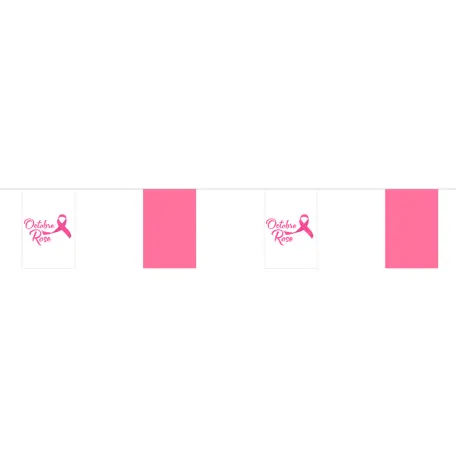 Guirlande en tissu 20 fanions alternés octobre rose / uni rose