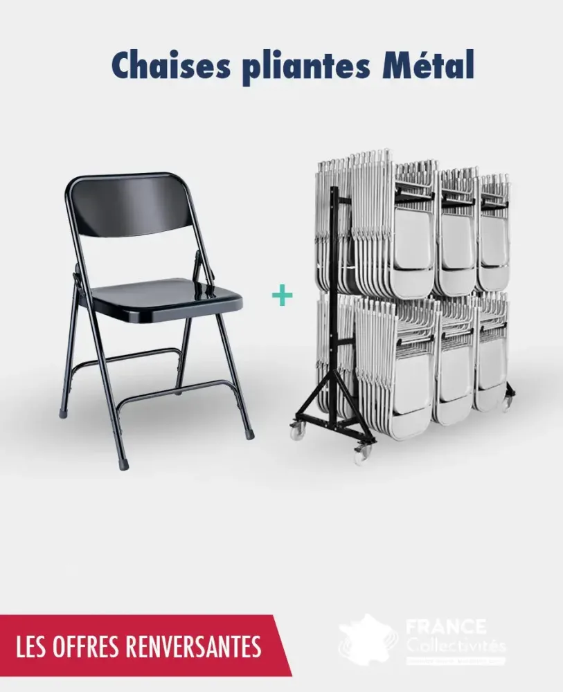 Promo 96 chaises pliantes métal + 1 chariot