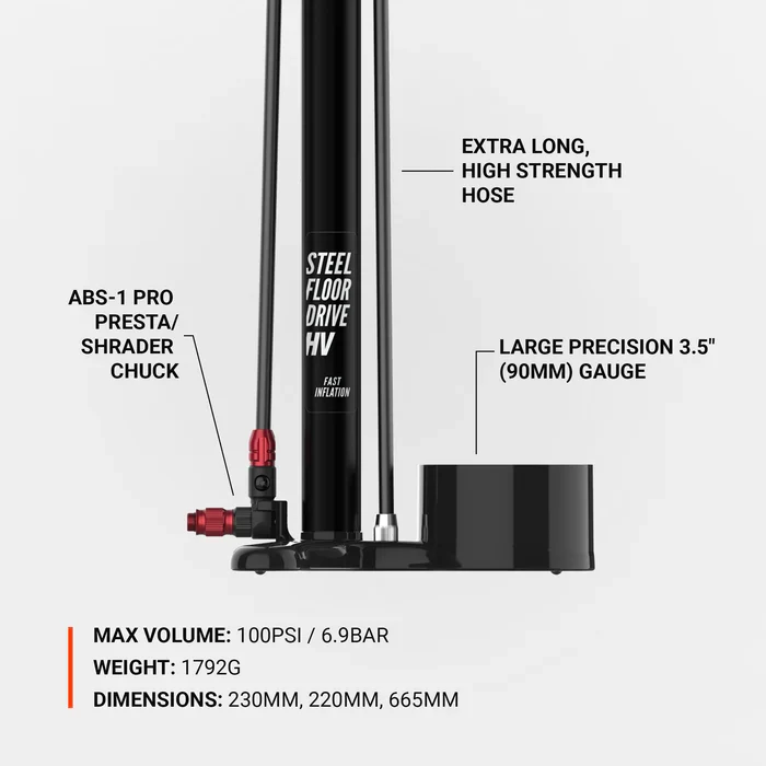 Pompe à Pied LEZYNE STEEL FLOOR DRIVE 3.5 HV Gris – Image 3