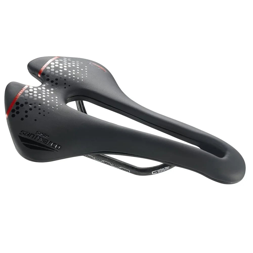 Selle SAN MARCO ASPIDE SHORT OPEN-FIT CARBON FX WIDE Rails Carbone