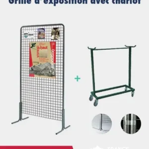 Promo 12 grilles d’exposition 2 m x 1 m + 1 chariot + 12 pieds + 24 clips Promo 12 grilles d’exposition 2 m x 1 m + 1 chariot + 12 pieds + 24 clips