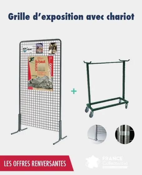 Promo 12 grilles d'exposition 2 m x 1 m + 1 chariot + 12 pieds + 24 clips
