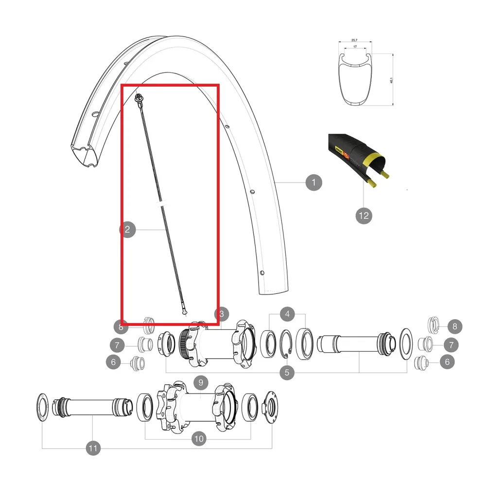 Kit 12 Rayons Av/Ar MAVIC COSMIC PRO CARBON SL T/C UST 278mm Kit 12 Rayons Av/Ar MAVIC COSMIC PRO CARBON SL T/C UST 278mm