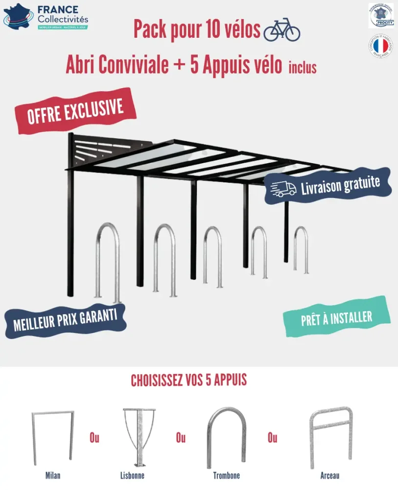 Pack abri vélos Conviviale + appuis au choix - 10 places