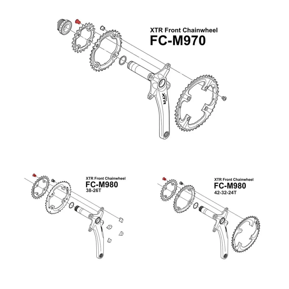 Kit de Vis Cheminée SHIMANO XTR M980 Plateau Intérieur / XT M8000 Plateau Intermédiaire 10.1 mm (x4) Argent Mat – Image 2