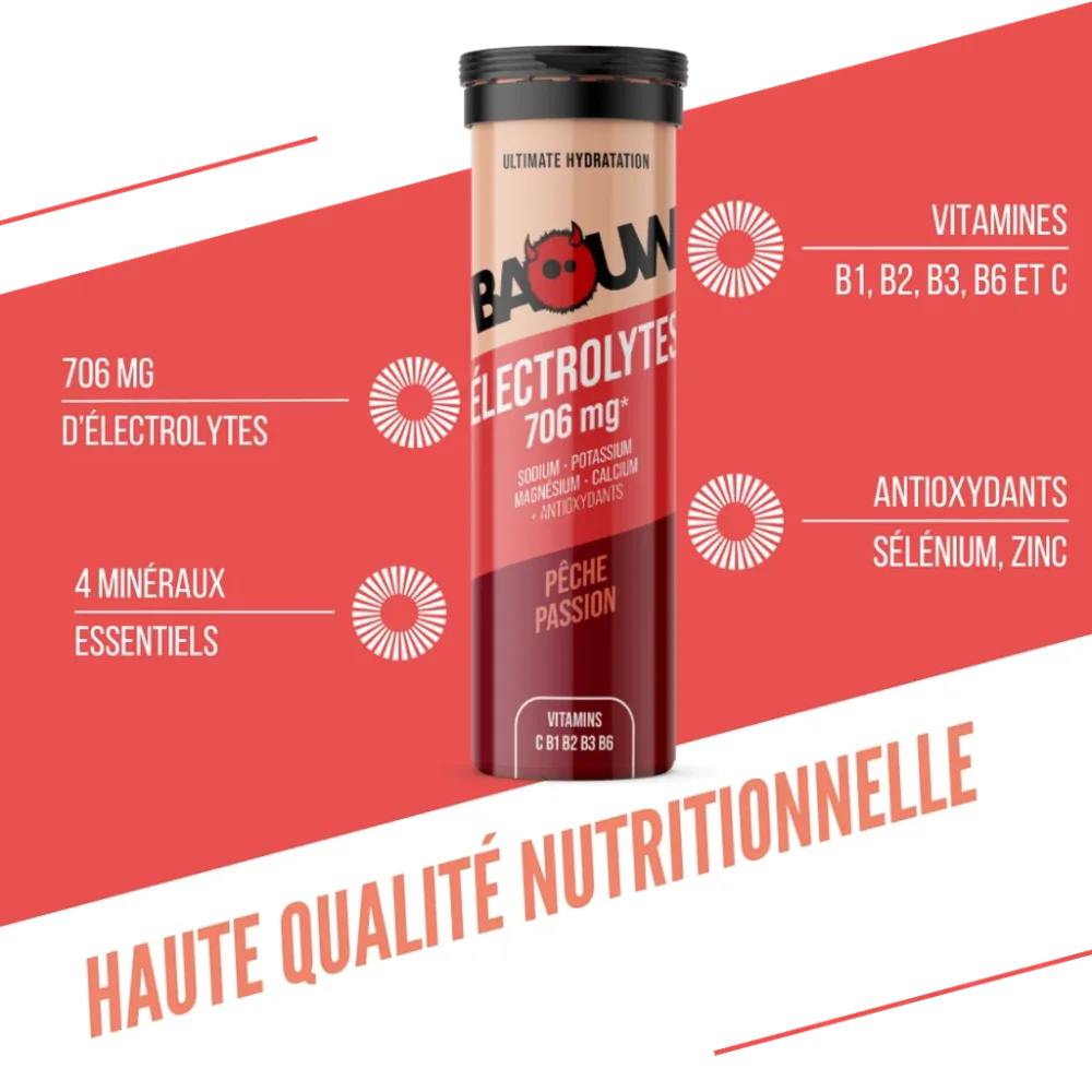 Boisson Énergétique BAOUW (Tube de 10 Pastilles) Pêche/Passion – Image 2