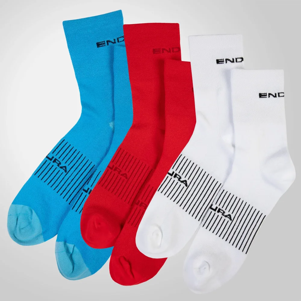 Chaussettes ENDURA COOLMAX RACE 3 Paires Blanc/Bleu/Rouge – Image 3