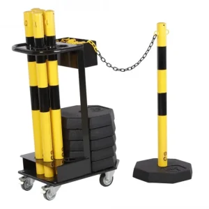 Chariot de transport avec poteaux à chaînes jaune-noir Chariot de transport avec poteaux à chaînes jaune-noir