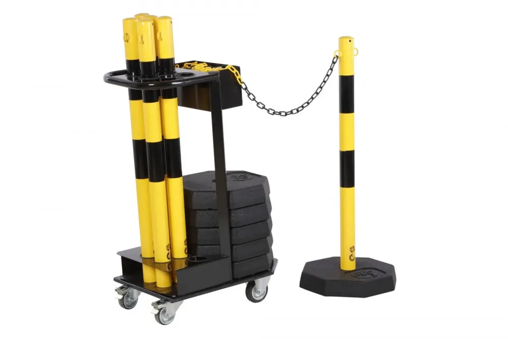 Chariot de transport avec poteaux à chaînes jaune-noir