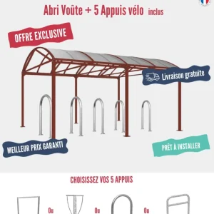 Pack abri vélos Voûte + appuis au choix – 10 places Pack abri vélos Voûte + appuis au choix – 10 places
