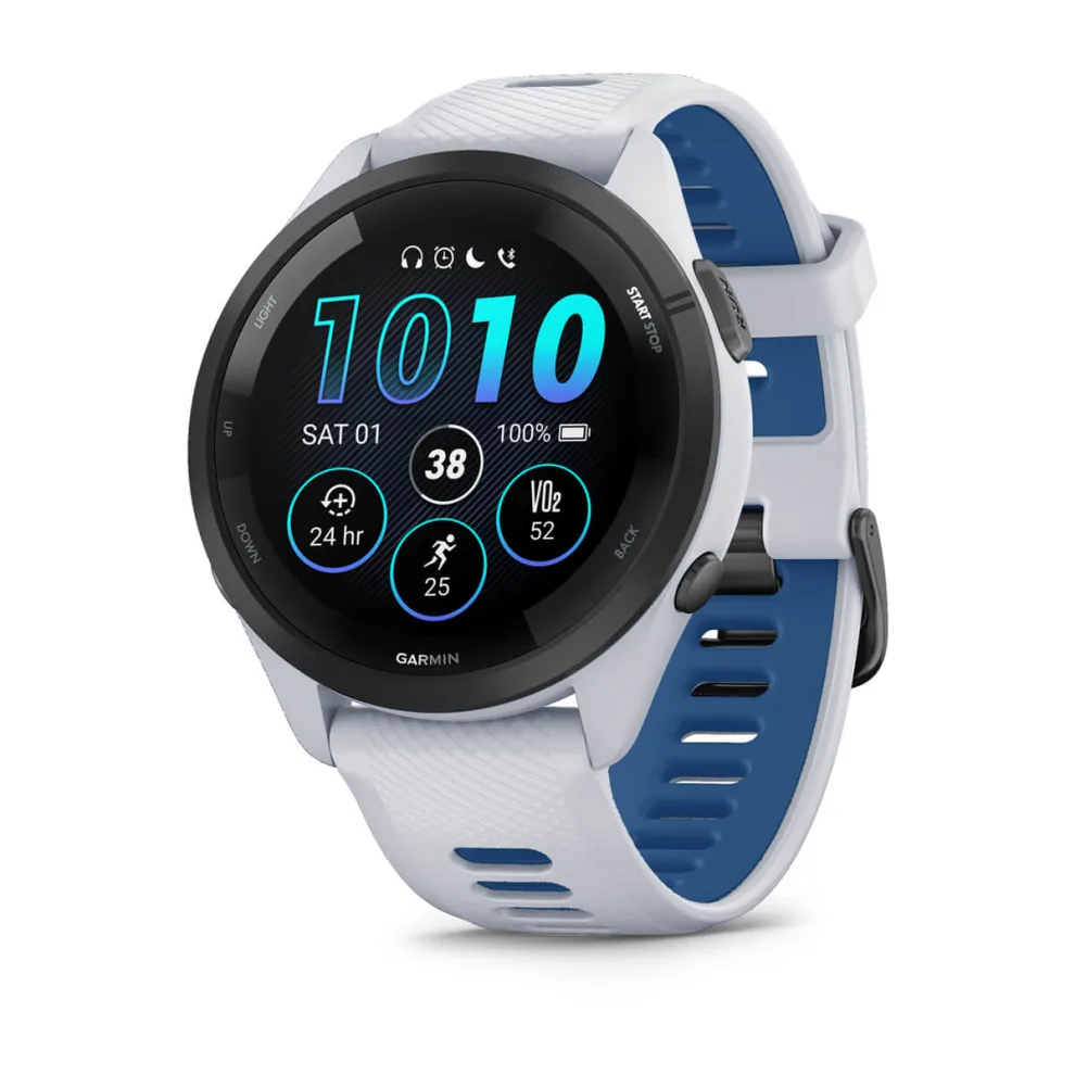 Forerunner® 265 blanche avec bracelet en silicone blanc/bleu Forerunner® 265 blanche avec bracelet en silicone blanc/bleu