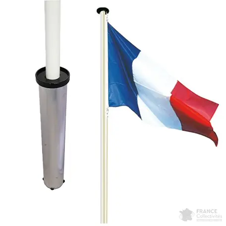 Lot avec mât de 6 m aluminium + fourreau + pavillon France offert
