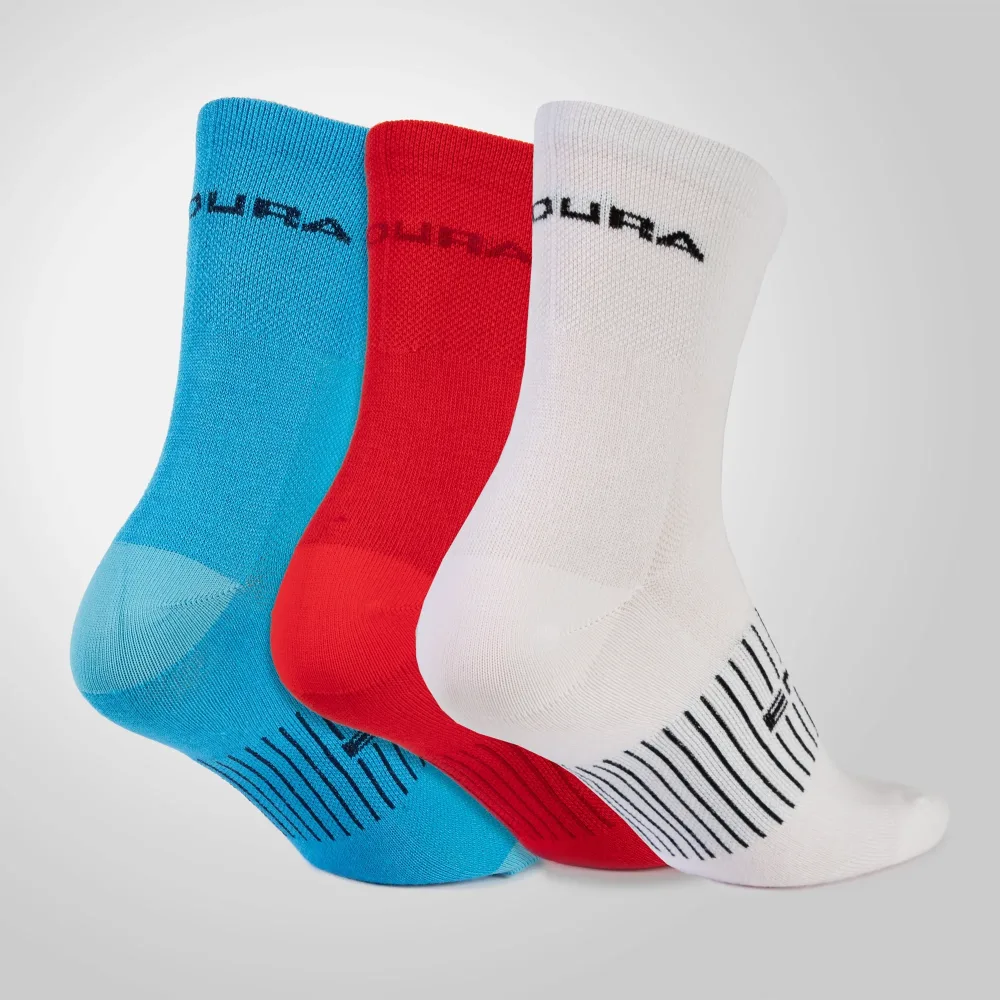 Chaussettes ENDURA COOLMAX RACE 3 Paires Blanc/Bleu/Rouge – Image 2