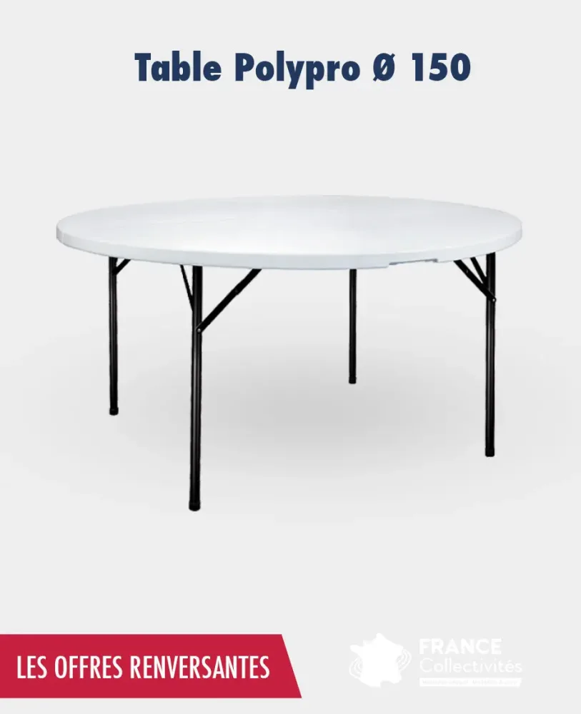 Promo 15 tables ronde 150 cm pliante polypro 1 chariot